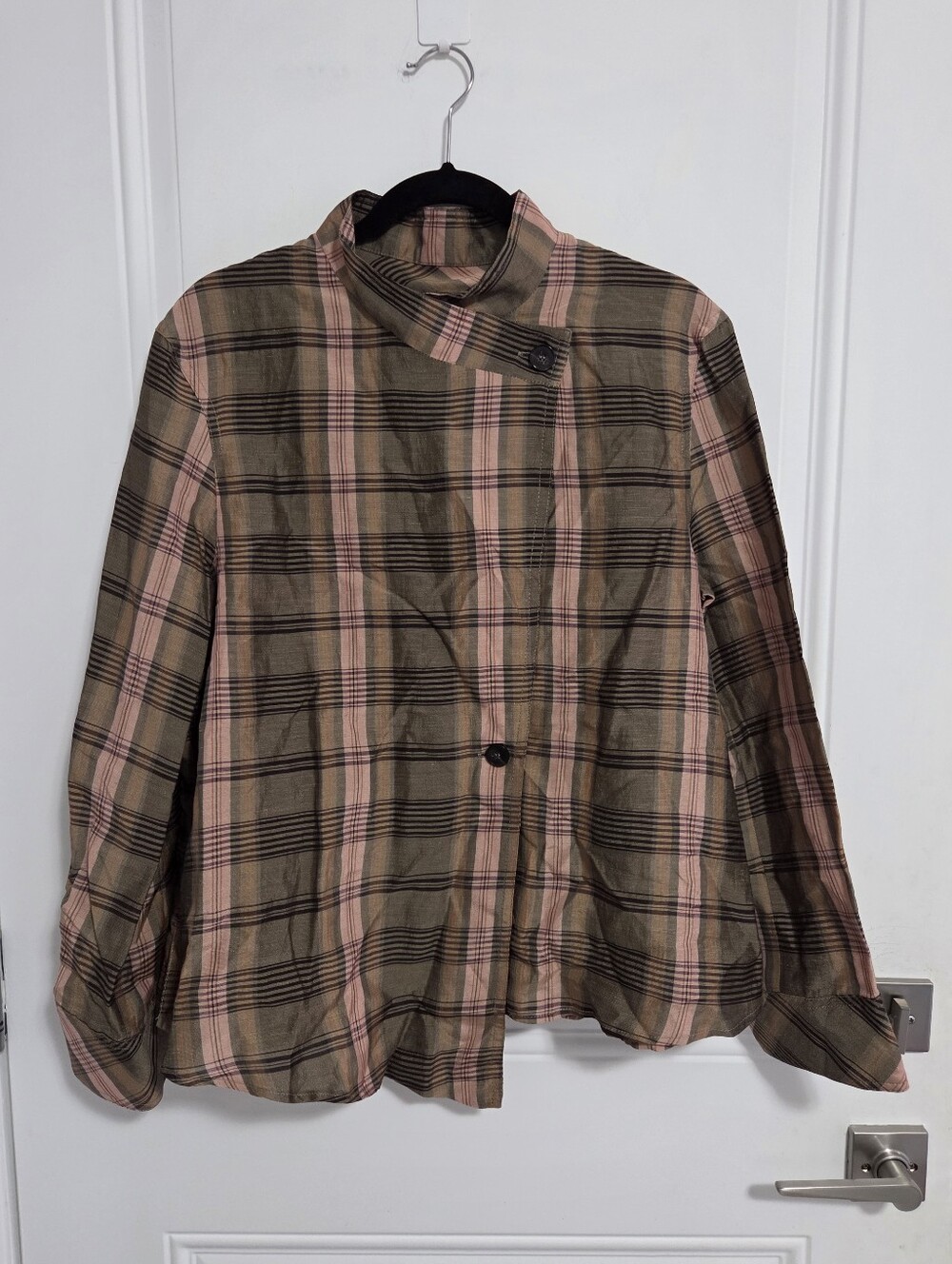 Zara Women's ZW Collection Linen Blended Oversized Check Overshirt - Size L